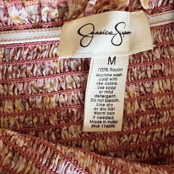 Nwt-Jessica Simpson Aldan Short Sleeve Smocked Wild Rose Botanical Dots Size Med - Picture 3 of 8